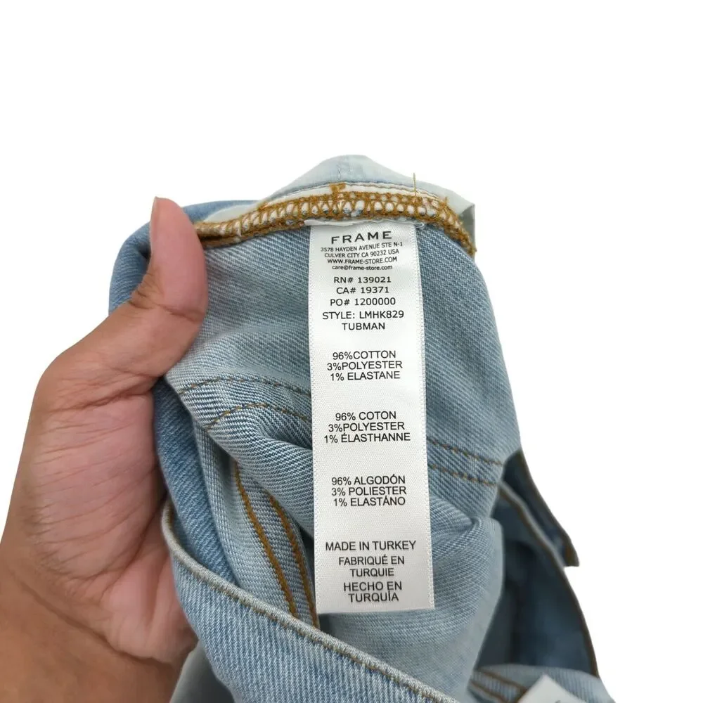 FRAME Men 32 L'Homme Jeans Tubman Blue Skinny Denim Distressed Whisker Mid Rise